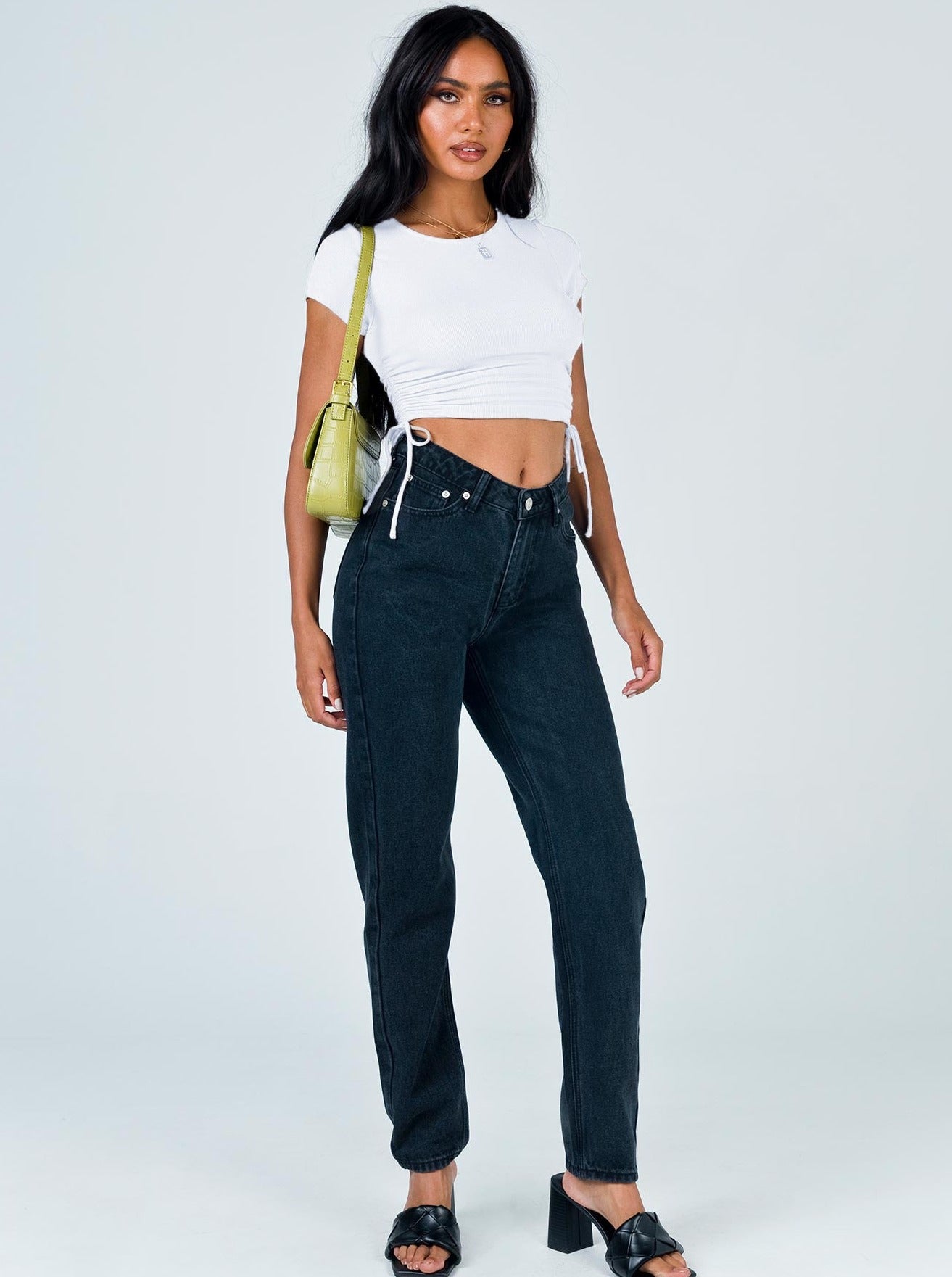 White Round Neck Side-Tie Fitted Crop Top