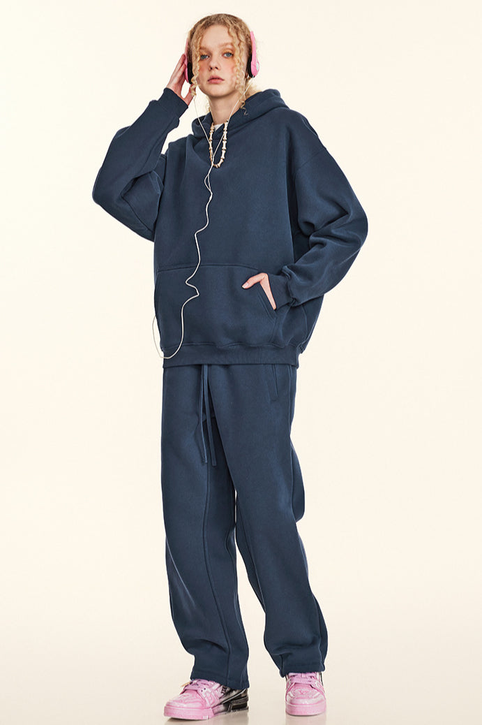 Solid Color Casual Thickened Hooded Sweatshirt and Sweatpants Set