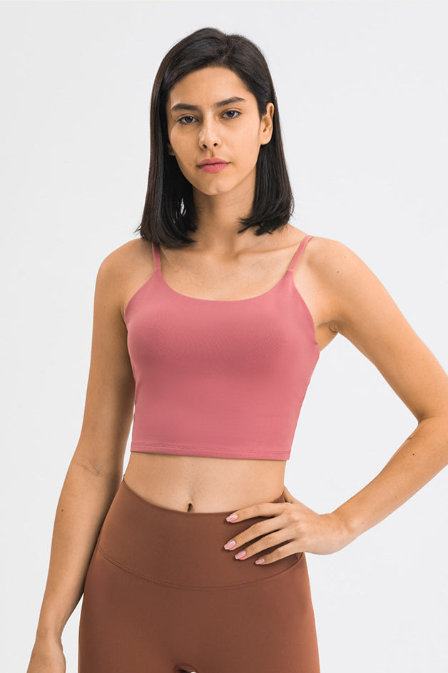 Perzikroze mouwloze sportyoga crop top 