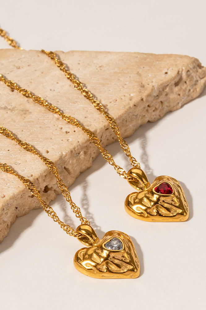 Gold Heart Pendant Necklace with Gemstone