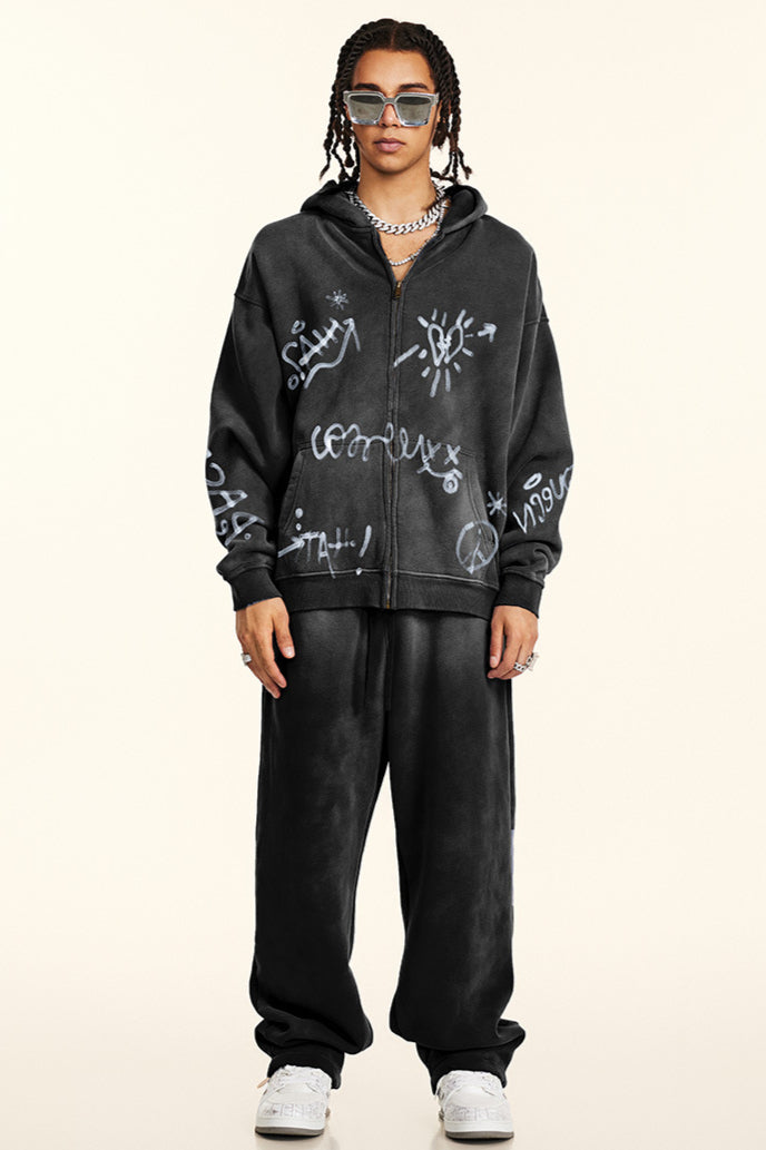 Heren Urban Style Graffiti Art Zip Hoodie