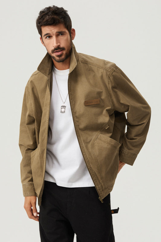 Herren Canvas Jacke lässig robust Reißverschluss praktische Taschen vielseitig
