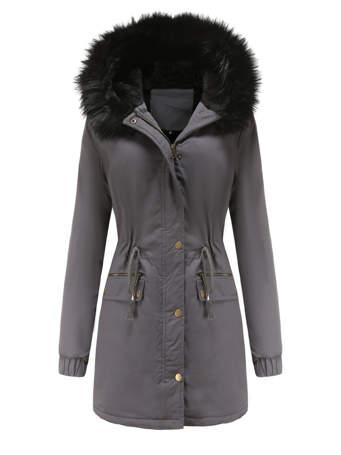 Warme Damen Winterjacke Mit Fellkapuze – Gefütterte Parka Jacke Mit Taillenzug