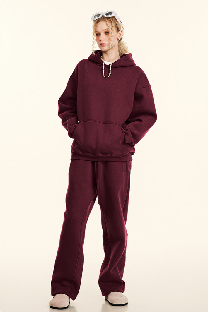 Solid Color Casual Thickened Hooded Sweatshirt and Sweatpants Set