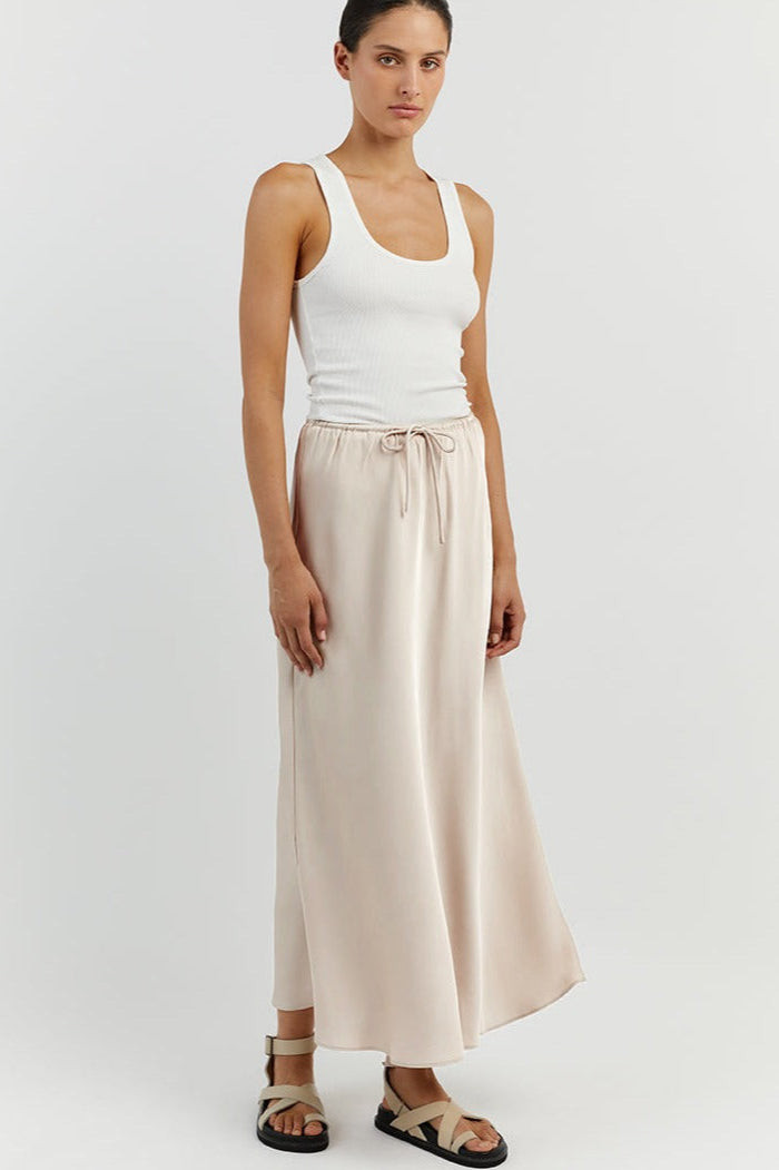 Beige Tie Wait Maxi Rok 