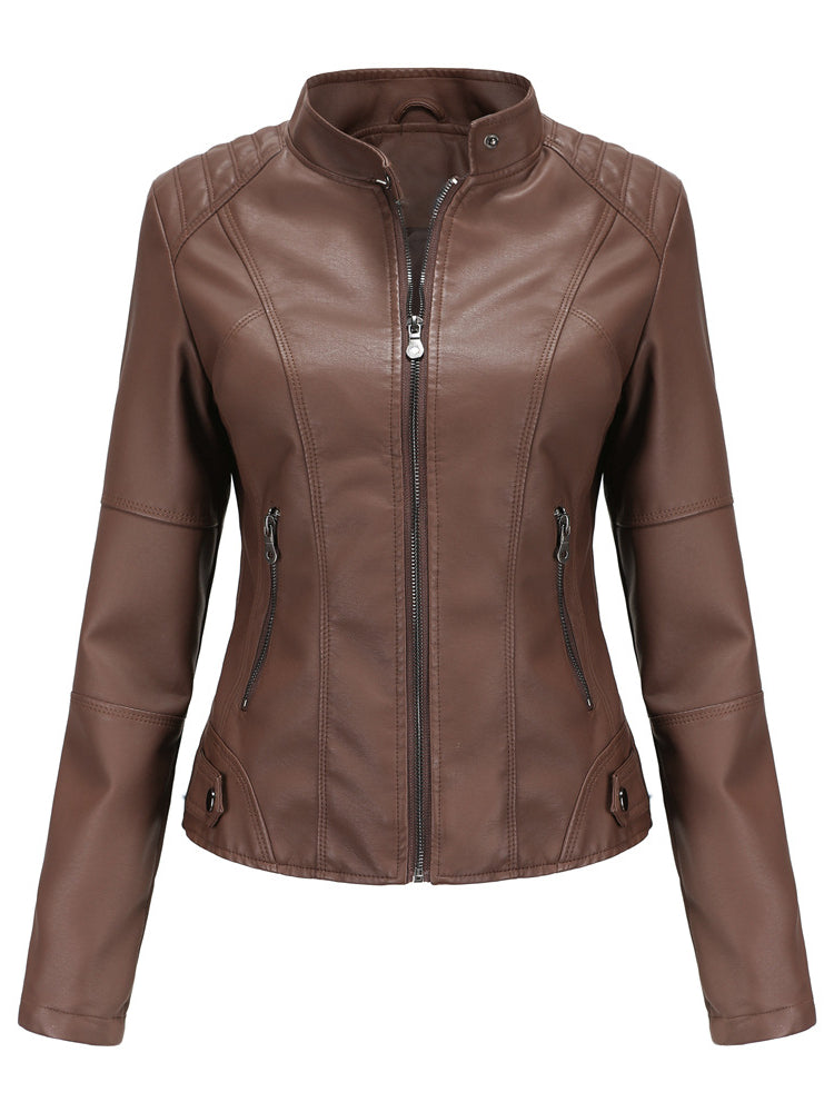 Lederjacke Damen Bikerjacke Faux kurze Übergangsjacke modisch