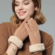 Women's Winter Suede Gloves with Faux Fur Lining