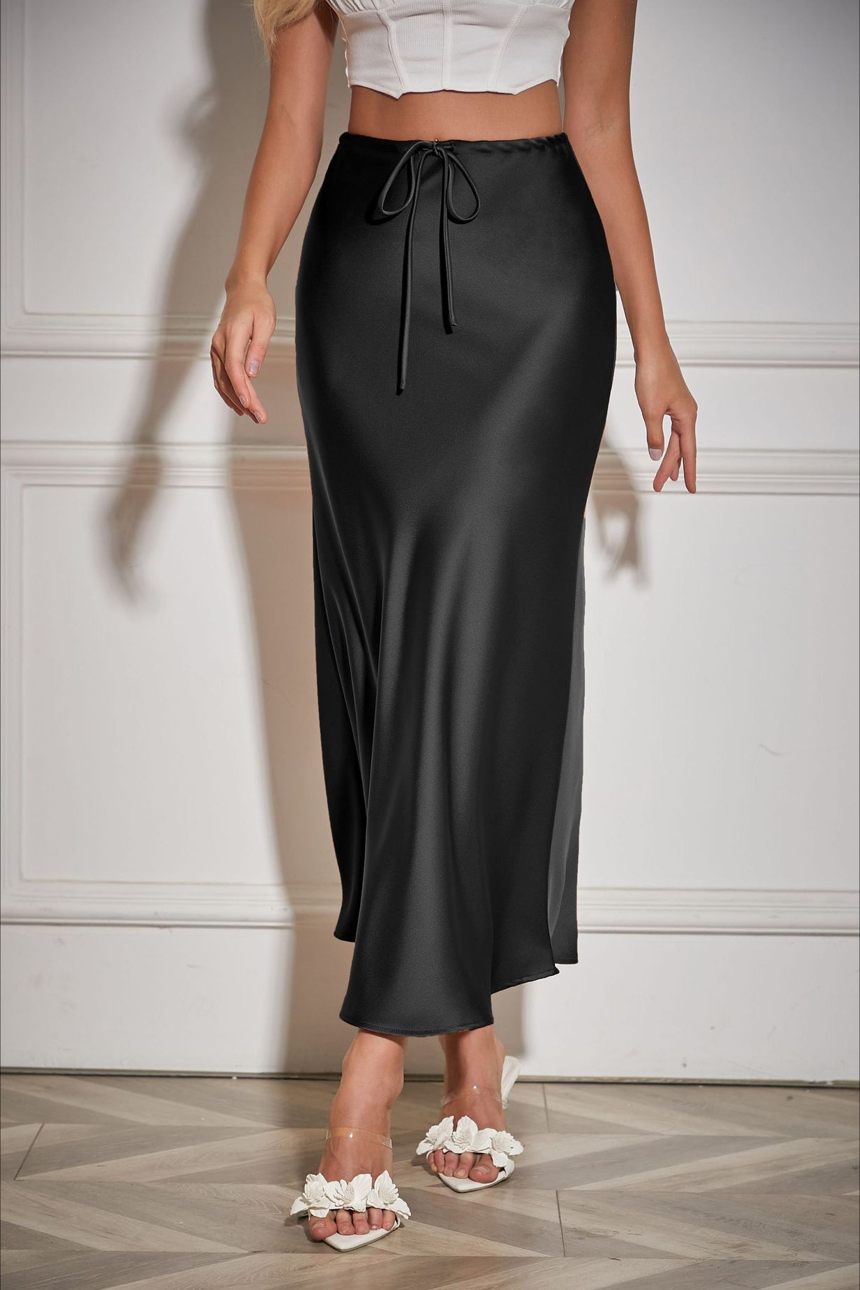 Black Tie Waist Maxi Skirt