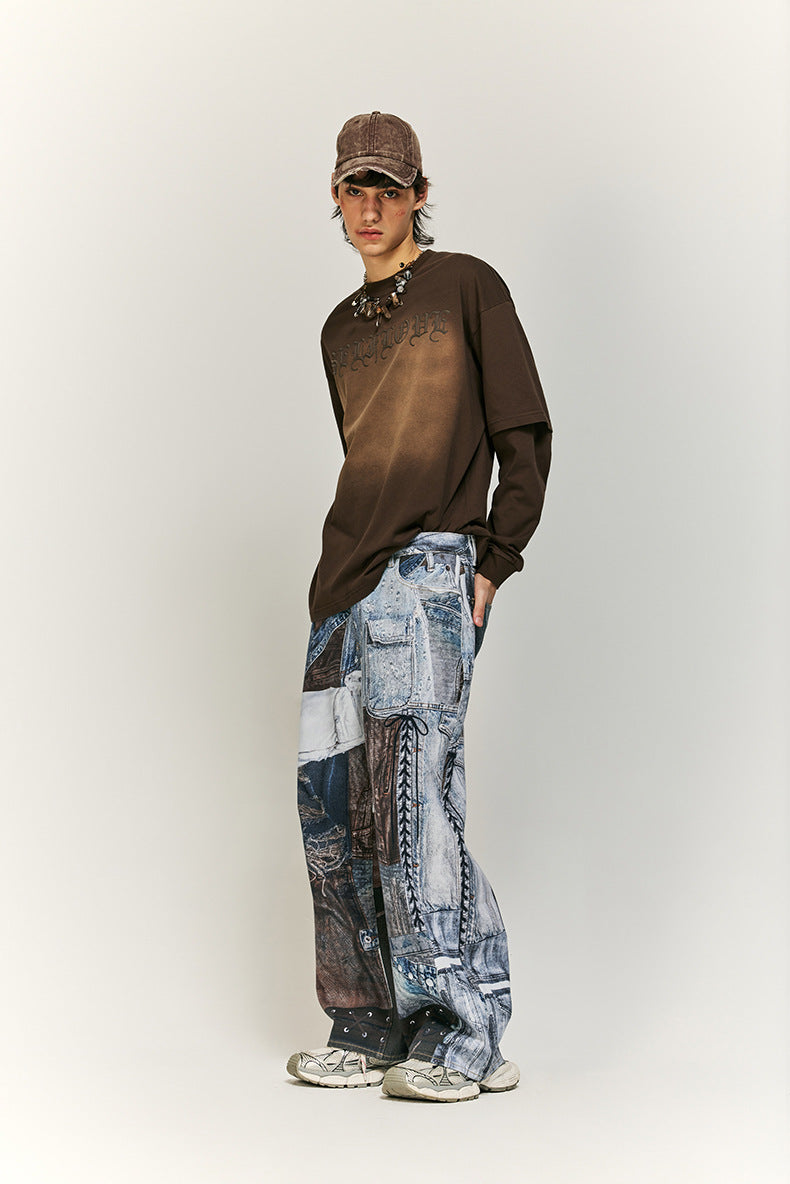 Cargo-stijl patchwork wijde broek