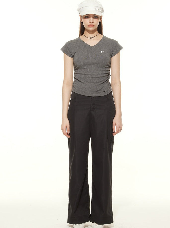 Dark Gray Basic V-Neck Slim Top