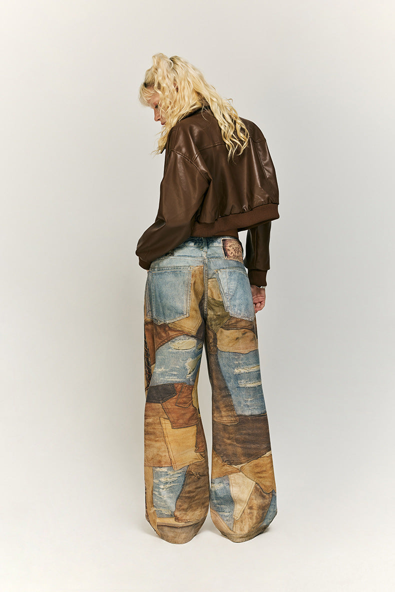 Stijlvolle patchwork jeans met wijde pijpen