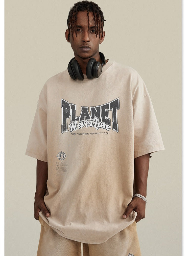 Lente Beige Basic Planet Bedrukt Oversized Shirt 