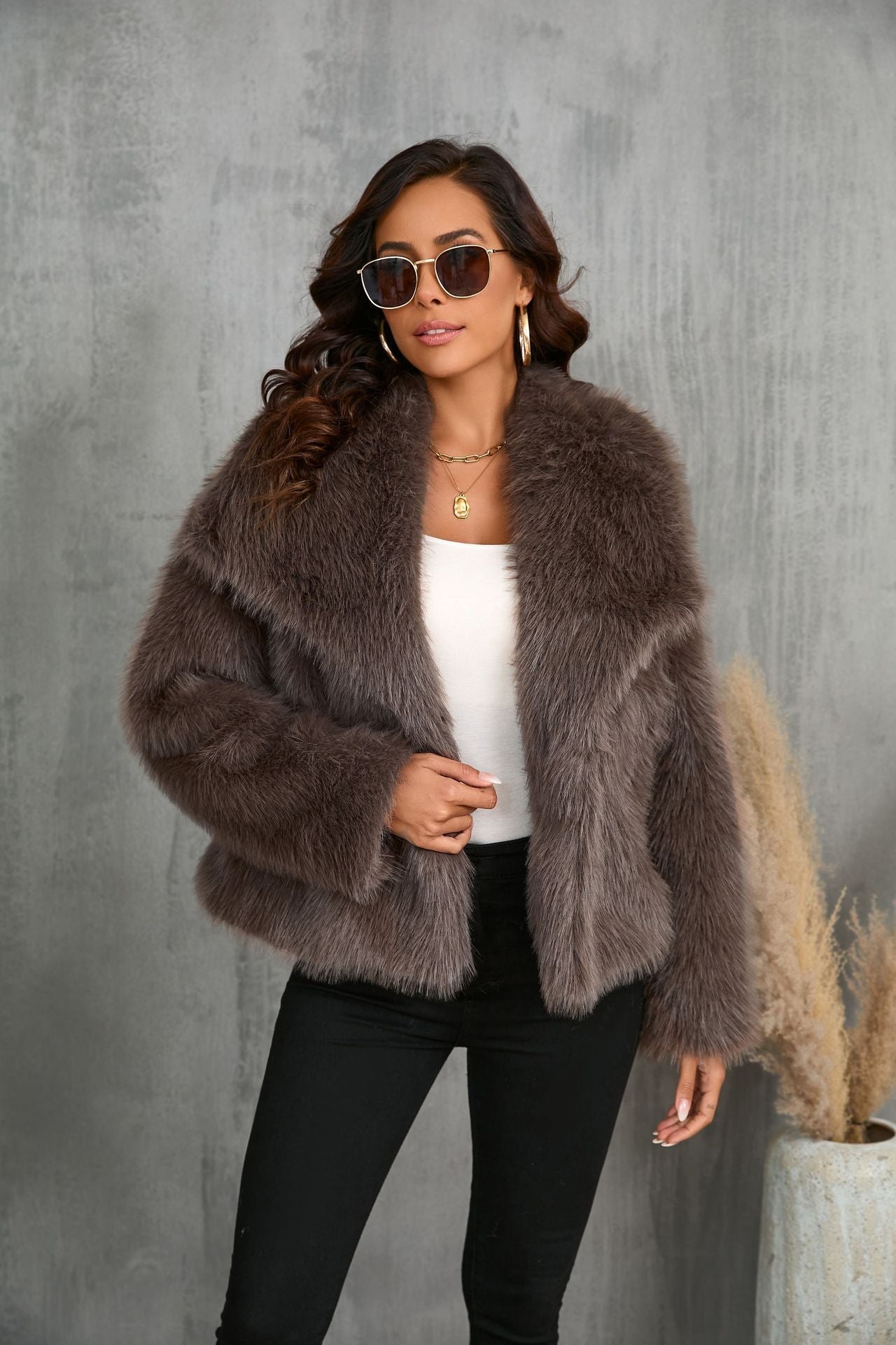 Cozy Taupe Faux Fur Jacket