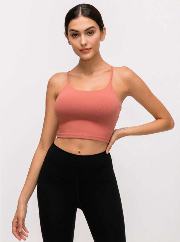 Perzik mouwloze sport yoga crop top 