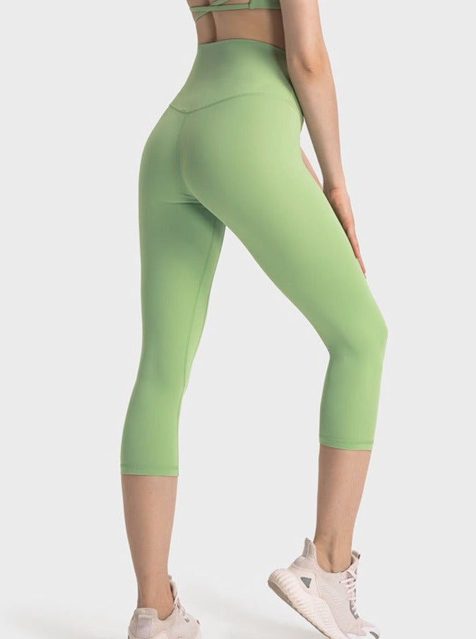 Appelgroene rekbare yogabroek met hoge taille 