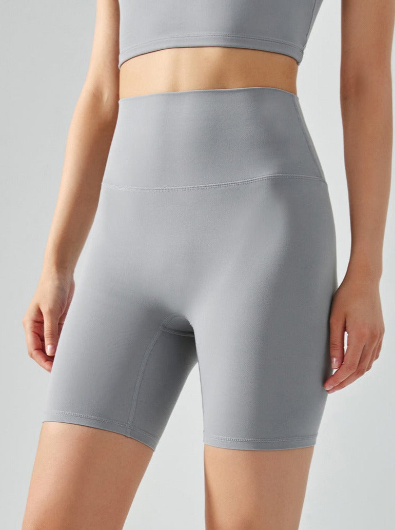 Grijze Yoga Hoge Taille Elastische Naadloze Fitness Shorts 