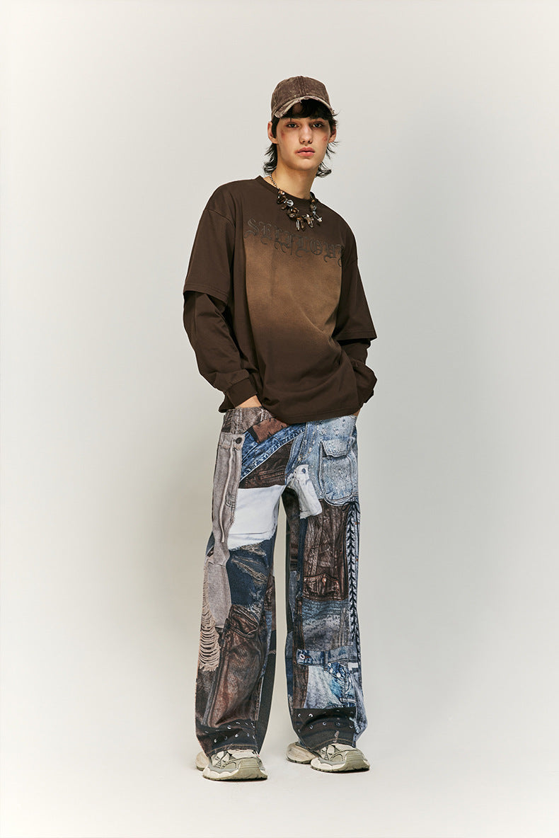 Cargo-stijl patchwork wijde broek