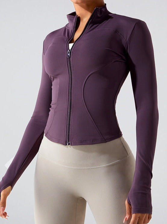 Violette rits lange mouwen snel drogende fitness sport top 