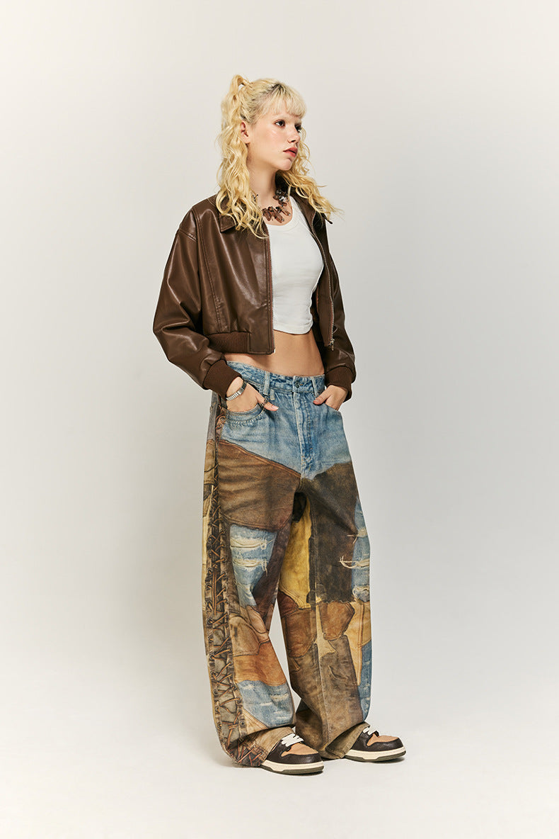 Stijlvolle patchwork jeans met wijde pijpen