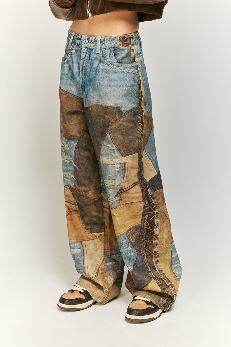 Stijlvolle patchwork jeans met wijde pijpen