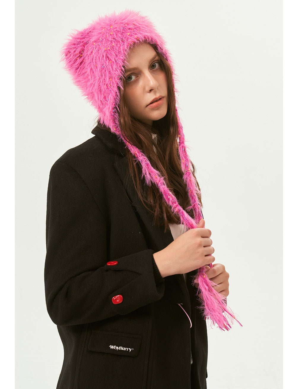 Roze warme beer wintermuts voor dames