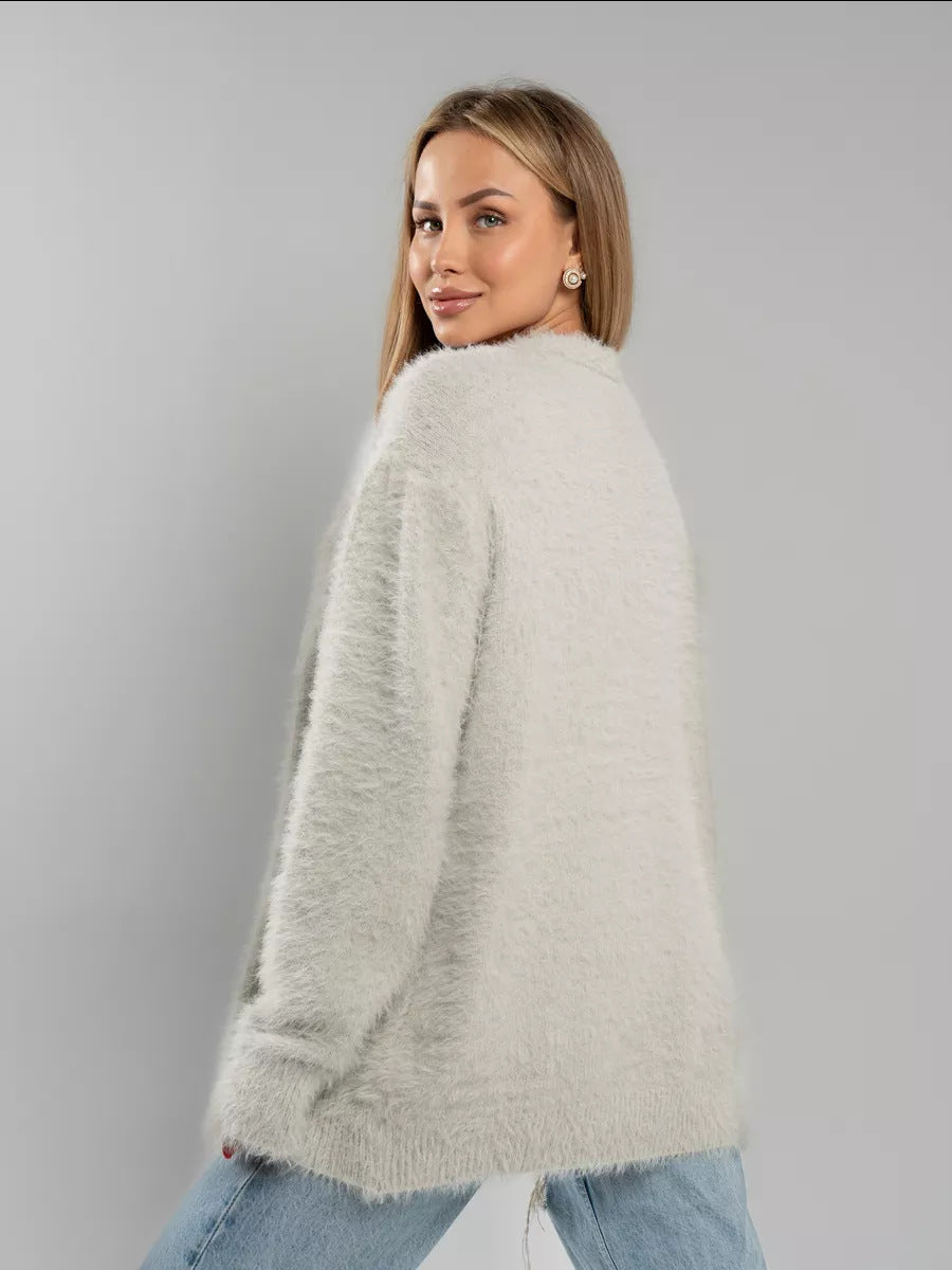 Mohair Cardigan Damen - Weiche Strickjacke mit Knöpfen und V-Ausschnitt