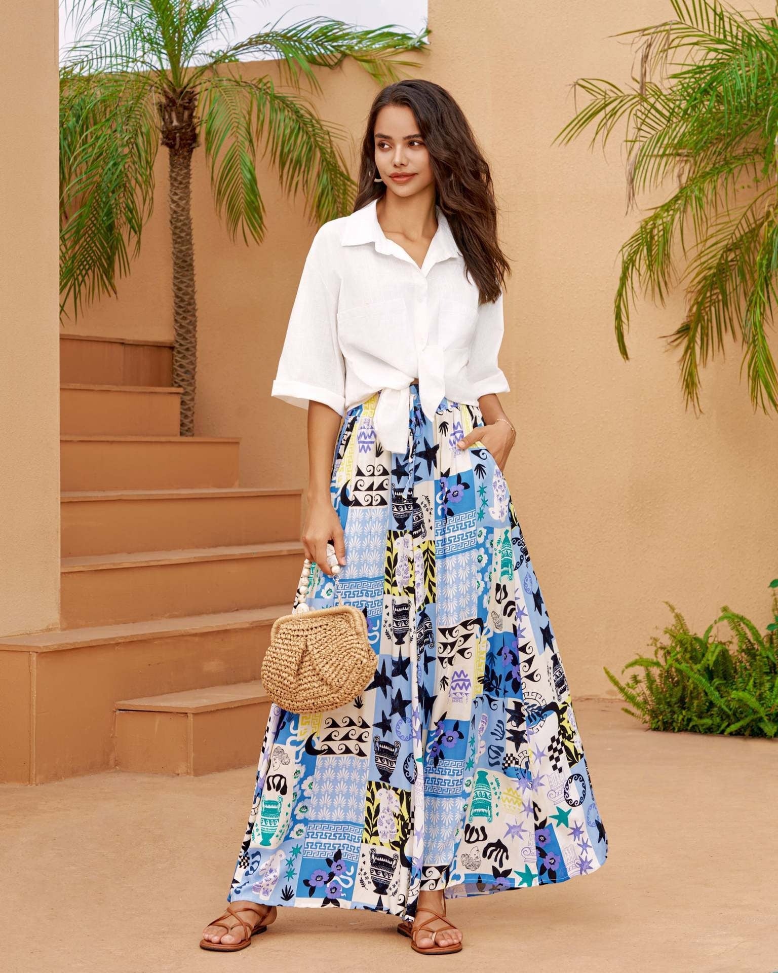 Casual Loose Printed Wide Leg Pants