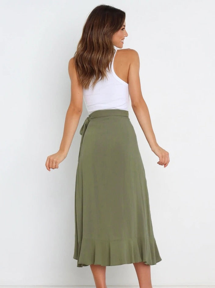 Asymmetrische sexy grasgroene lange rok 