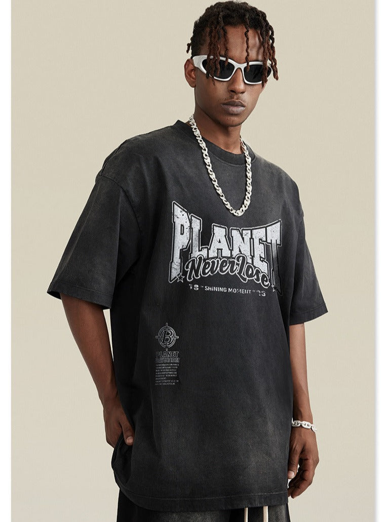 Lente Zwart Basic Planet Bedrukt Oversized Shirt 