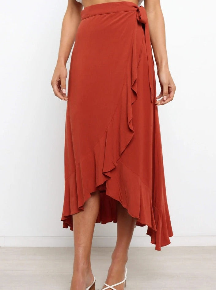 Asymmetrische sexy rode lange rok 