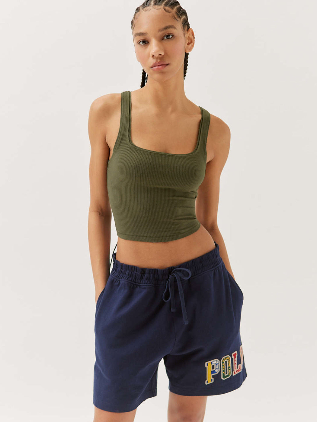 Groene gebreide sexy bodycon crop top 