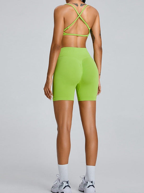 Geelgroene naadloze high-waisted butt-lifting sportshort 