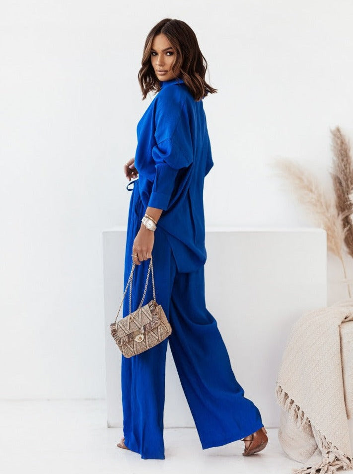 Casual Relaxed Fit Long Sleeve Shirt and Pants Set