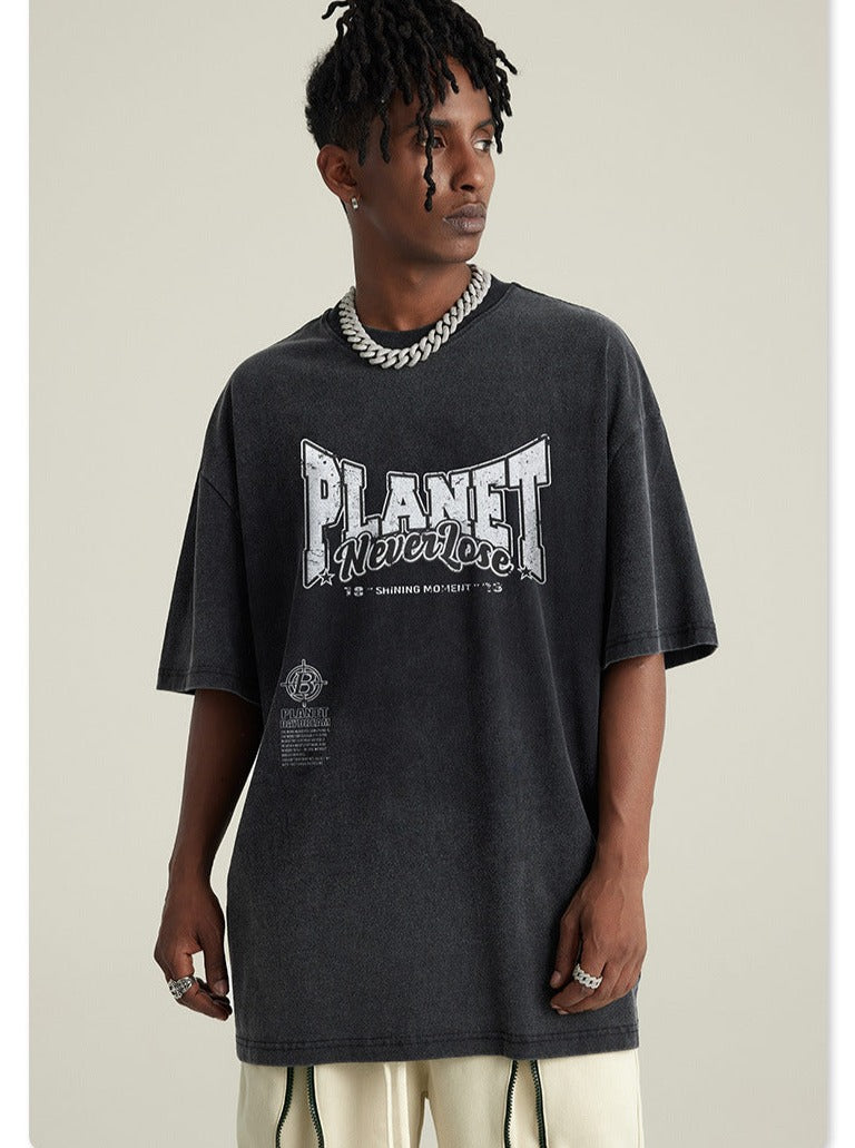 Lente Zwart Basic Planet Bedrukt Oversized Shirt 