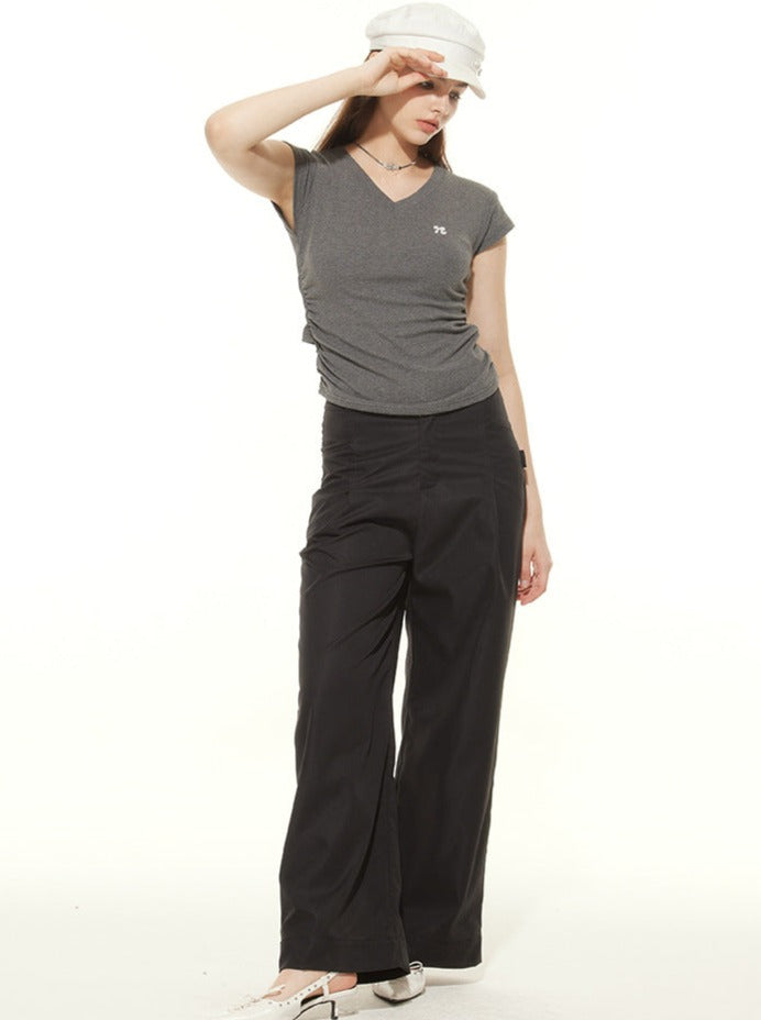 Dark Gray Basic V-Neck Slim Top