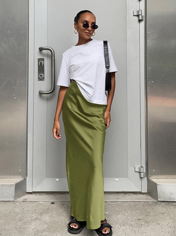 Elegante effen satijnen maxi-rok