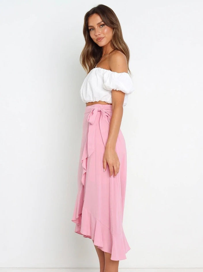 Pink Asymmetrical Sexy Long Skirt