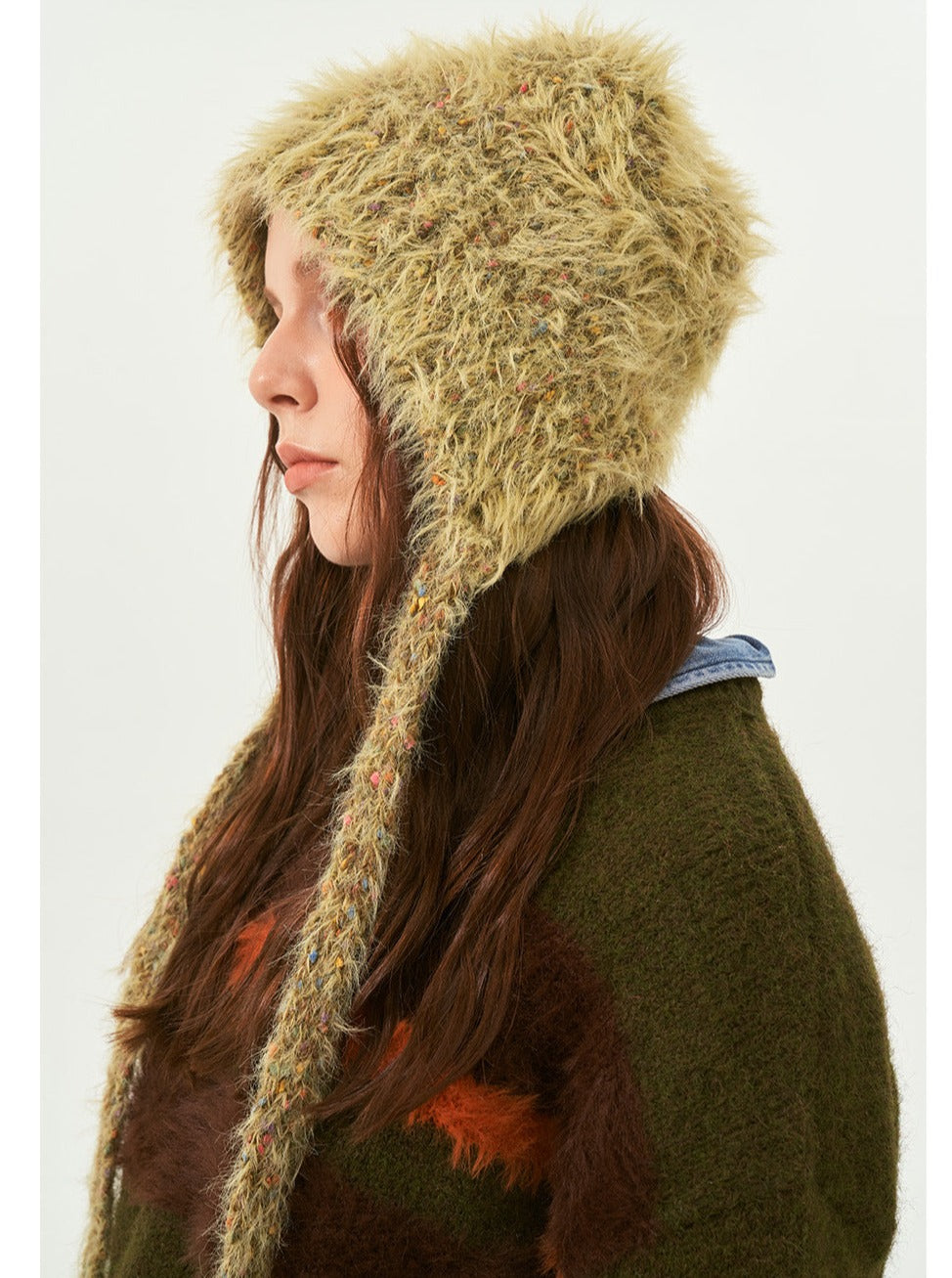 Groene warme beer wintermuts voor dames