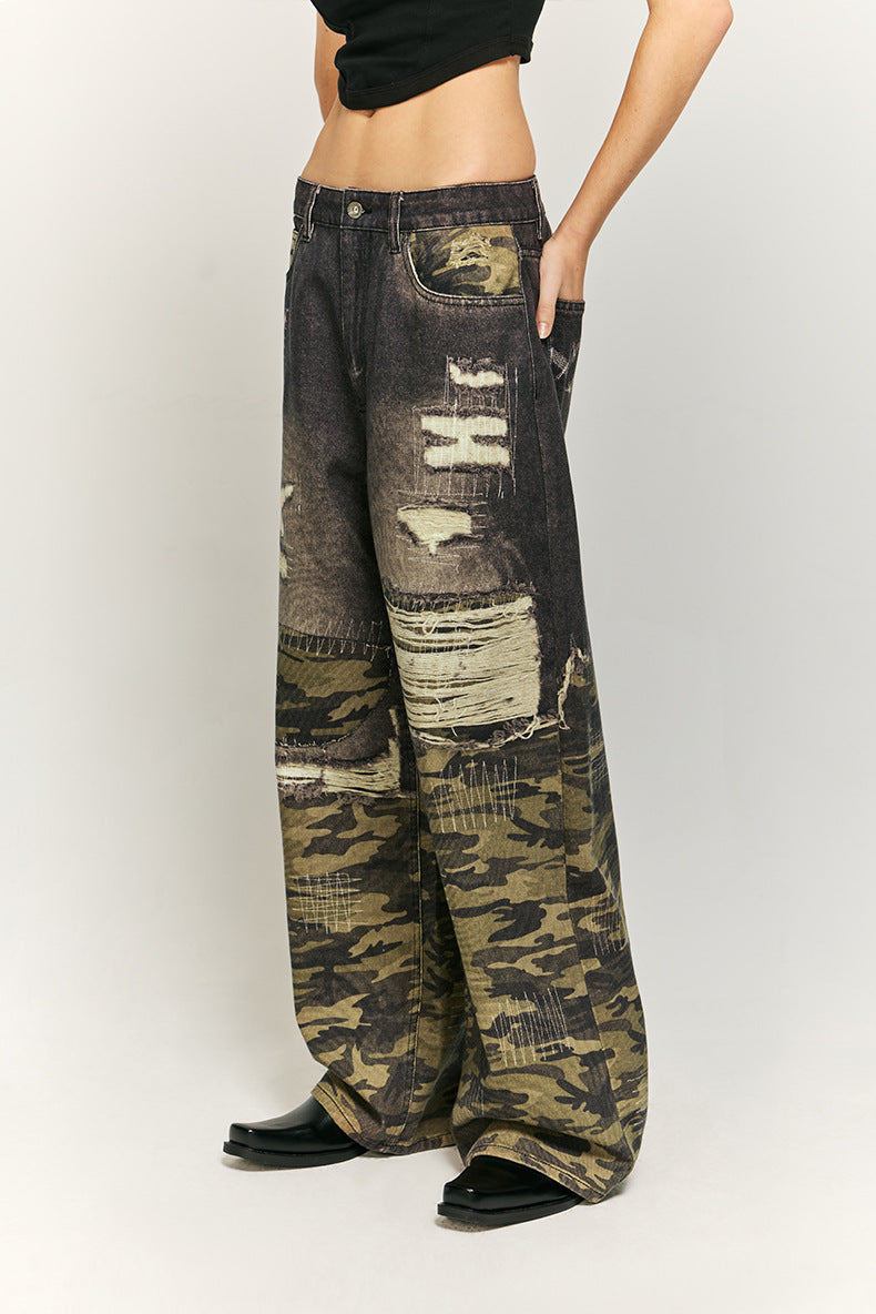 Urban Camo en Distressed Denim Wijde Broek