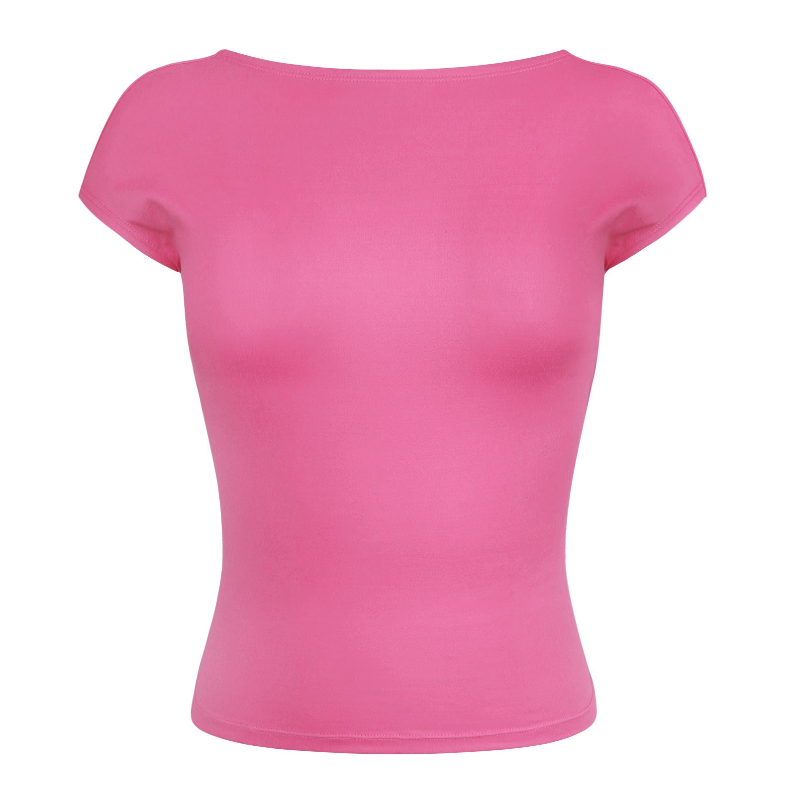 Roze Sexy Rugloos Slank Ademend Kort Mouw Shirt 