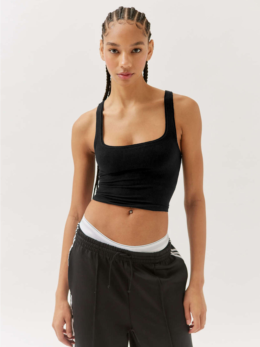 Black Knitted Sexy Ribbed Crop Top