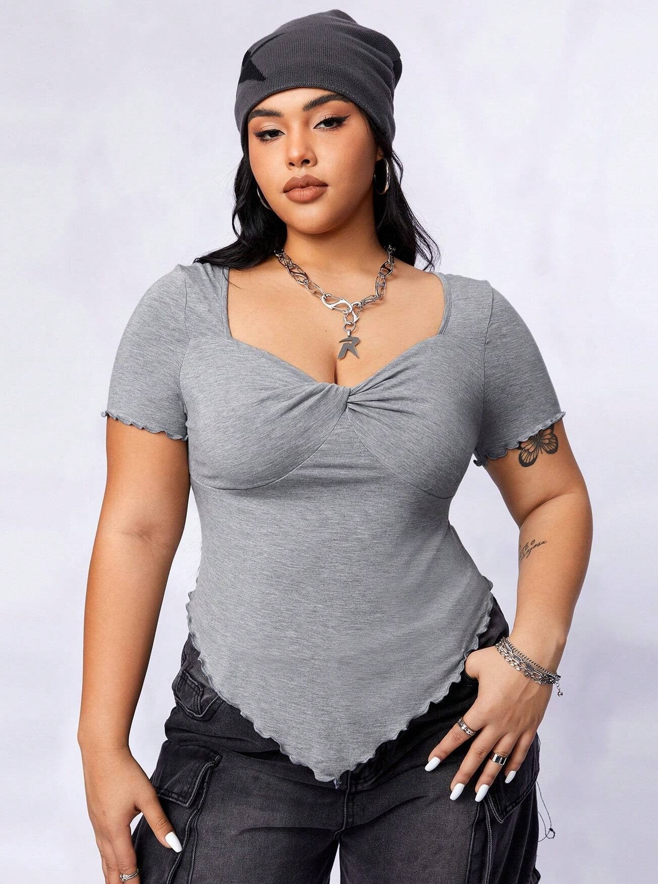 Plus Size Square Neck Sexy Short Sleeved Top