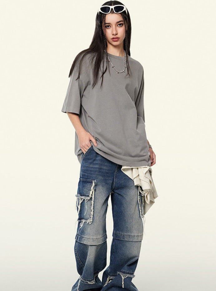 Gray Trendy Vintage Short-Sleeved Loose T-Shirt