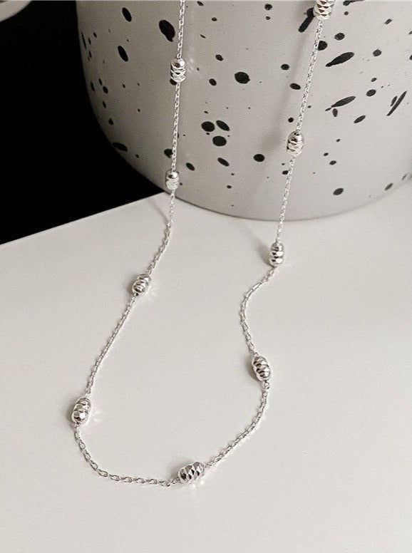 Sterling Silver Retro Beaded Clavicle Chain