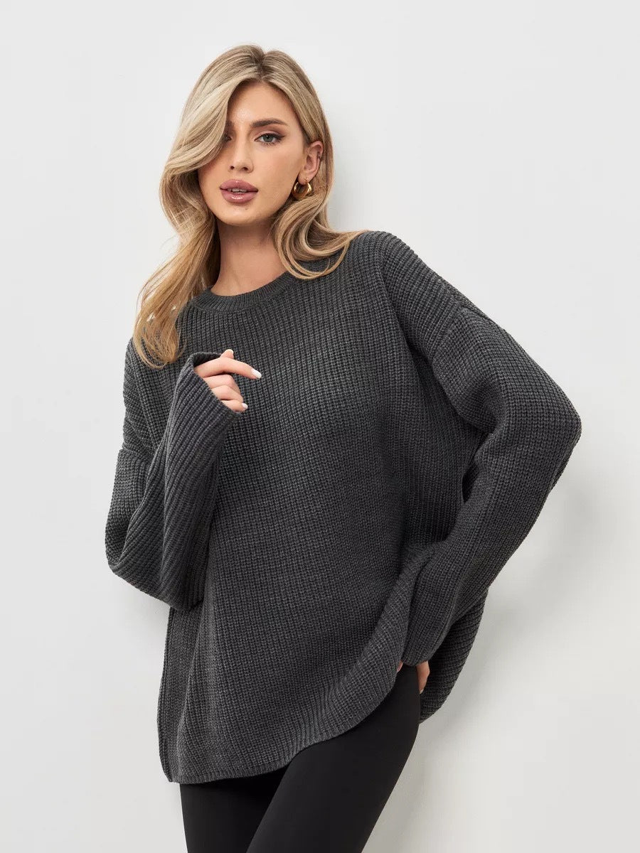 Pullover Damen Oversize - Strickpullover mit Rundhalsausschnitt