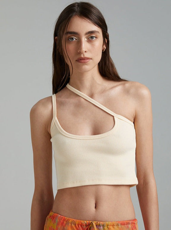 Asymmetrische crop top met één schouder 