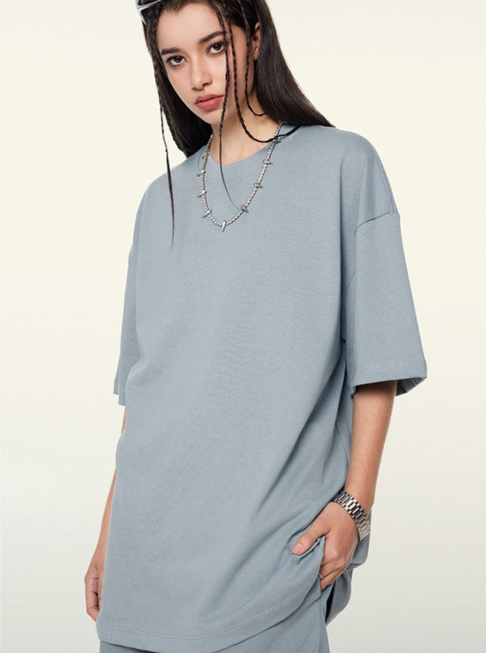 Oversized Light Steel Blue Short-Sleeved T-Shirt