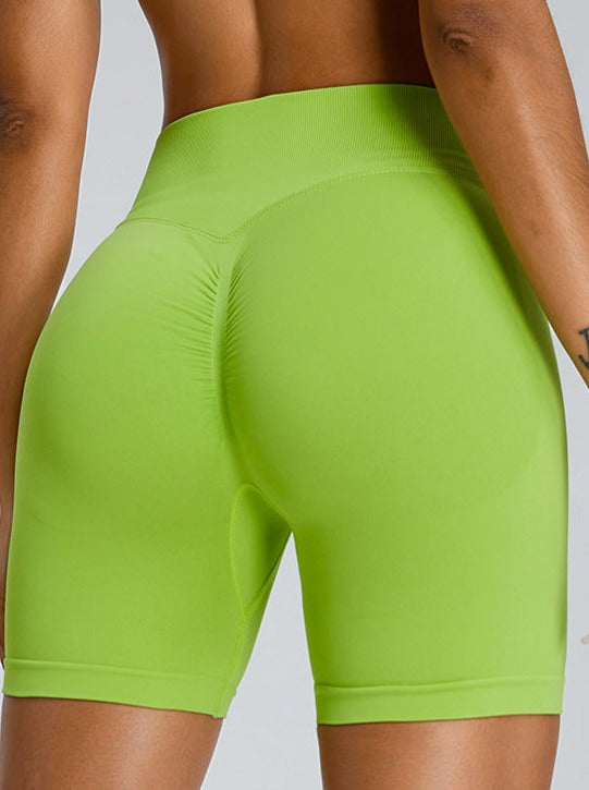 Geelgroene naadloze high-waisted butt-lifting sportshort 