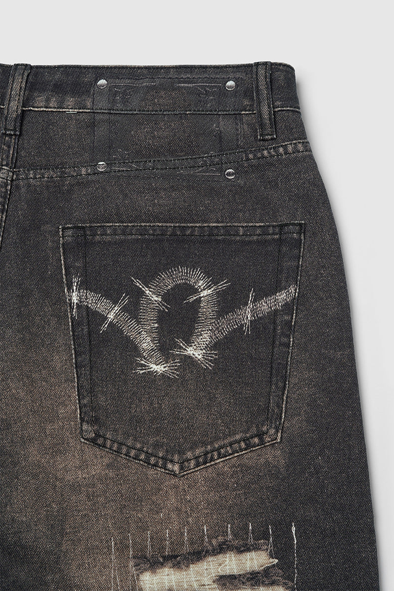 Urban Camo en Distressed Denim Wijde Broek