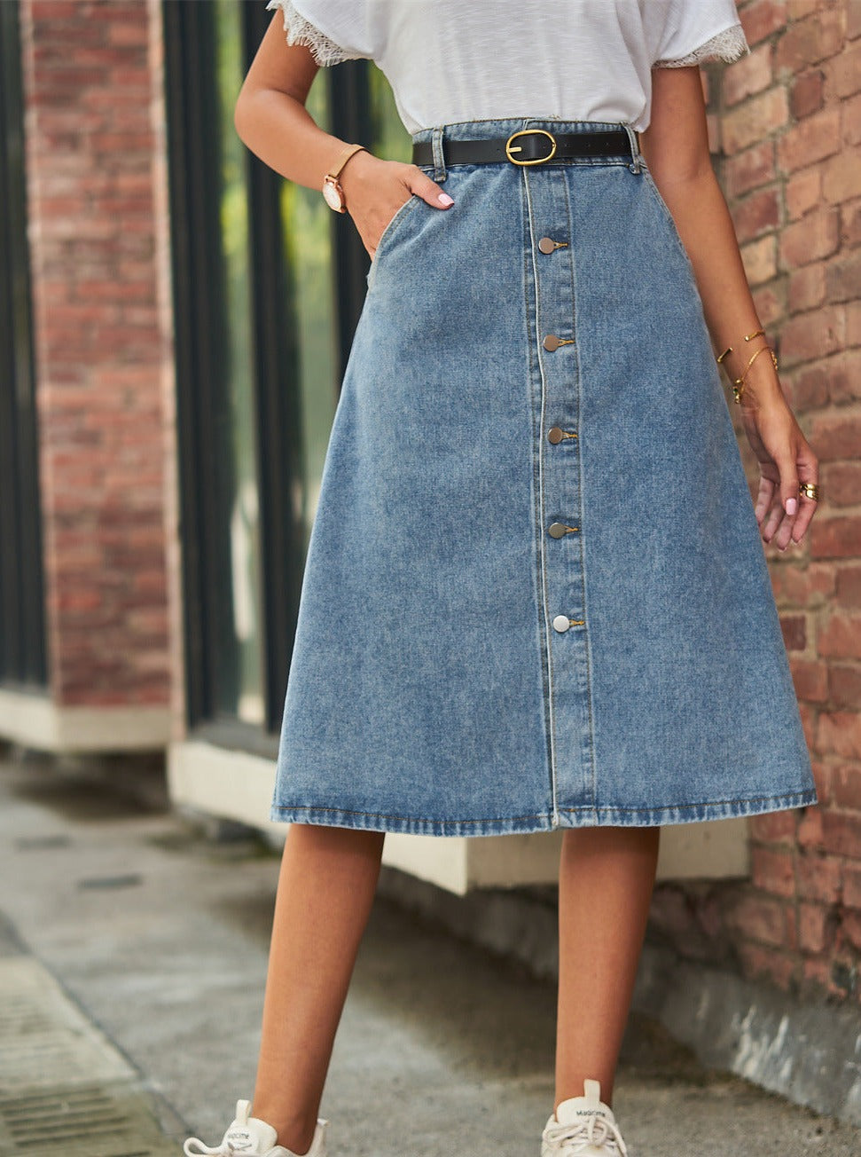 Klassieke denim rok met knoopsluiting 